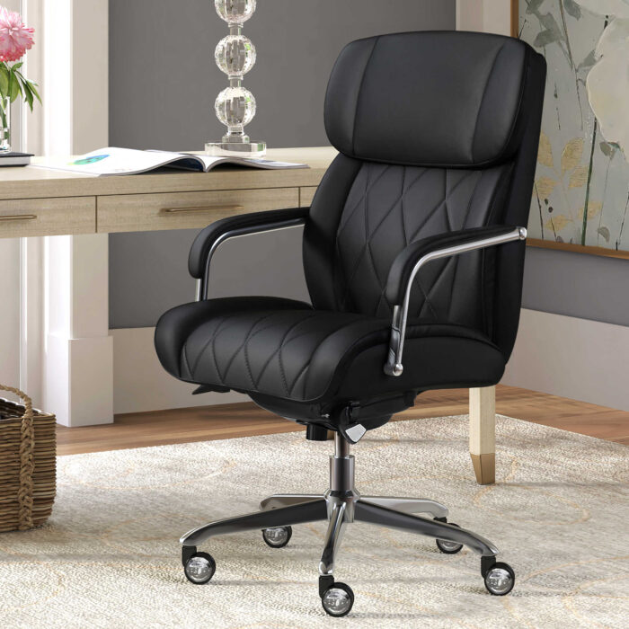 Sutherland Quilted Leather Office Chair, Jet Black - Image 2