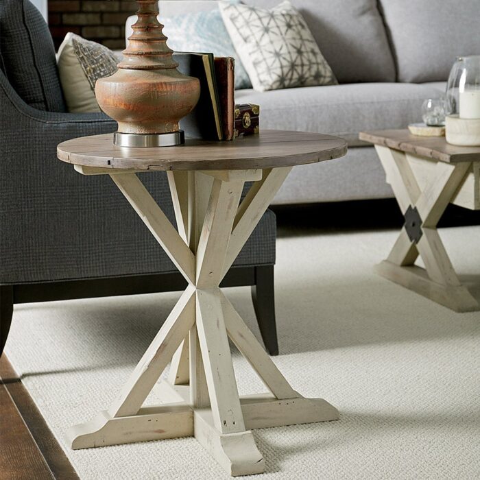Reclamation Place Trestle Round End Table - Image 2